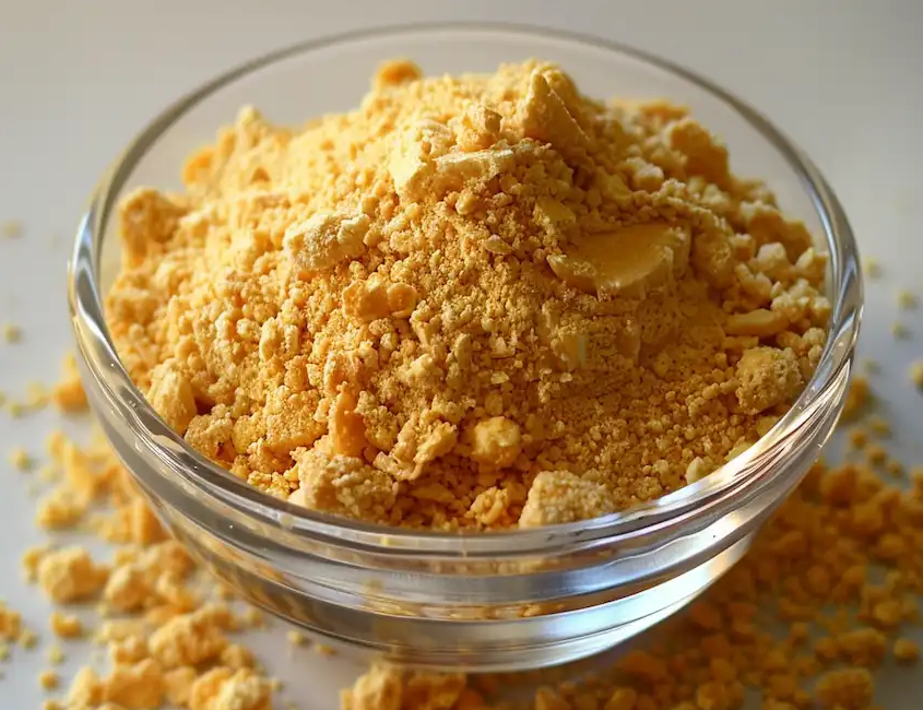 Bowl of nutritional yeast flakes for vegan cooking recipes