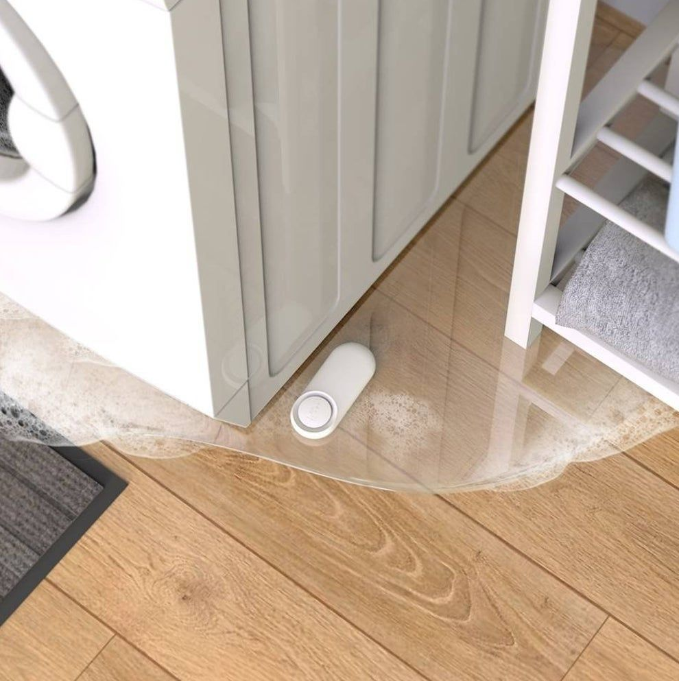 Smart water leak detector sensing washing machine floor flooding